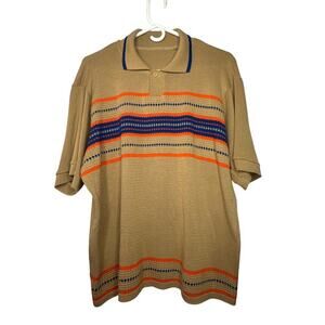 AC American Colors Polo Shirt Men’s Large Beige Knit Jones Juke Joint US Vintage